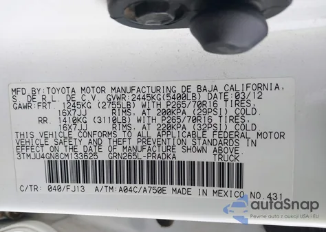 2012 Toyota Tacoma Prerunner V6 from USA, damaged, VIN 3TMJU4GN8CM133625